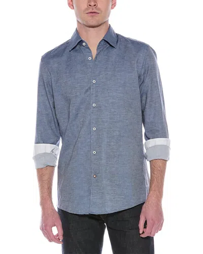 Hugo Boss Slim Fit Linen-blend Dress Shirt In Blue