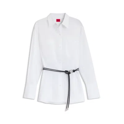 HUGO BOSS SLIM-FIT LONG-LENGTH BLOUSE WITH FAUX-LEATHER BELT