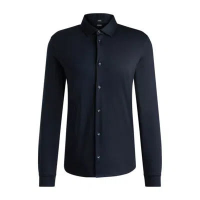 Hugo Boss Slim-fit Long-sleeved Shirt In Mercerized Cotton In Blue