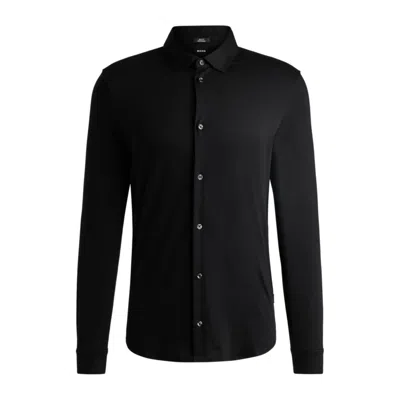 Hugo Boss Slim-fit Long-sleeved Shirt In Mercerized Cotton In Black