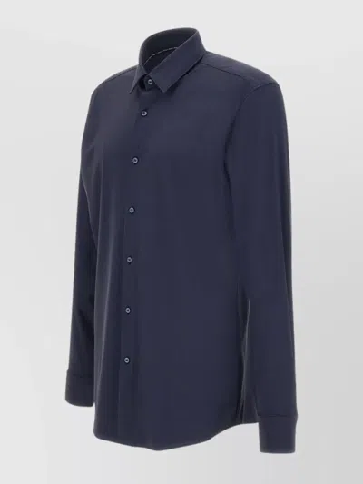 Hugo Boss Slim Fit Men's Viscose Shirt With Three-button Cuffs In Blue