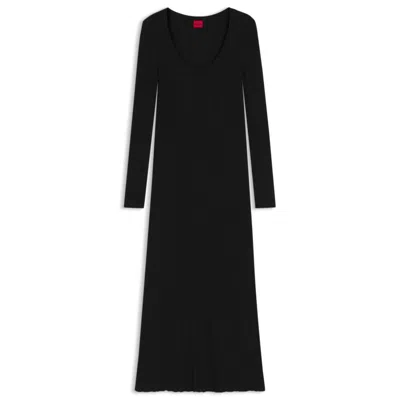 Hugo Boss Slim-fit Midi Dress In Ribbed Crepe Fabric In Black