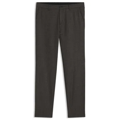 Hugo Boss Slim-fit Pants In Micro-patterned Virgin Wool In Brown