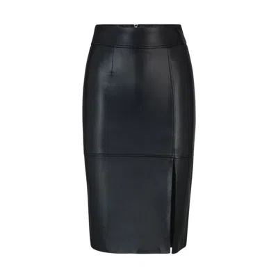 Hugo Boss Slim-fit Pencil Skirt In Grained Leather In Black