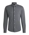 Hugo Boss Slim-fit Shirt In Melange Performance-stretch Jersey In Gray