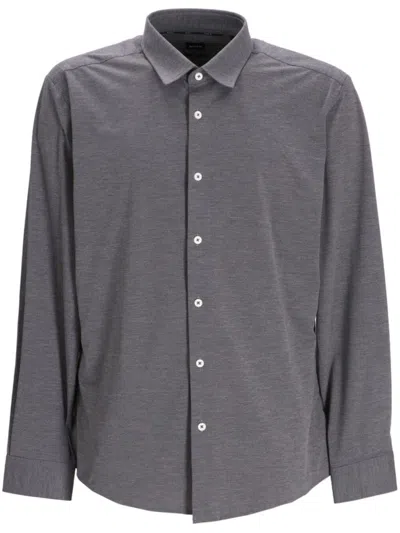 Hugo Boss Slim-fit Performance-stretch Jersey Melange Shirt In Grey