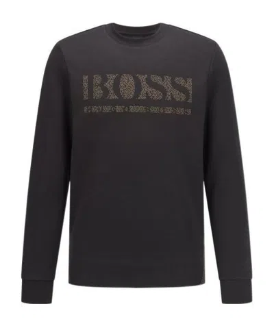 Hugo Boss Slim-fit Pixellated Logo Sweatshirt In Black