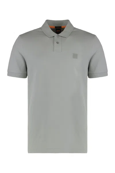 Hugo Boss Slim Fit Polo In Elastic Cotton In Gray