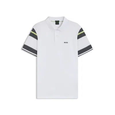 Hugo Boss Slim-fit Polo Shirt In Cotton With Block Stripes In White