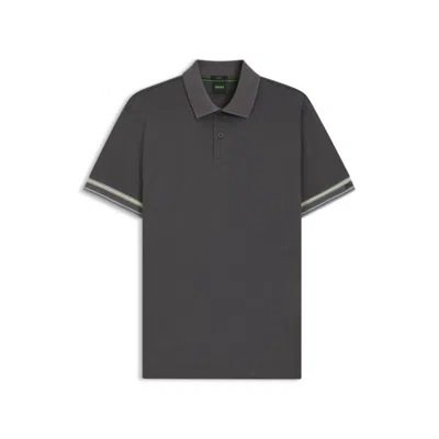 Hugo Boss Slim-fit Polo Shirt In Cotton With Striped Collar In Brown