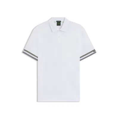 Hugo Boss Slim-fit Polo Shirt In Cotton With Striped Collar In White