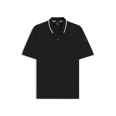 HUGO BOSS SLIM-FIT POLO SHIRT IN COTTON WITH STRIPED COLLAR