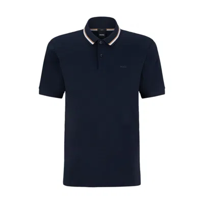 HUGO BOSS SLIM-FIT POLO SHIRT IN COTTON WITH STRIPED COLLAR