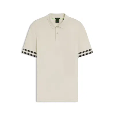 Hugo Boss Slim-fit Polo Shirt In Cotton With Striped Collar In White