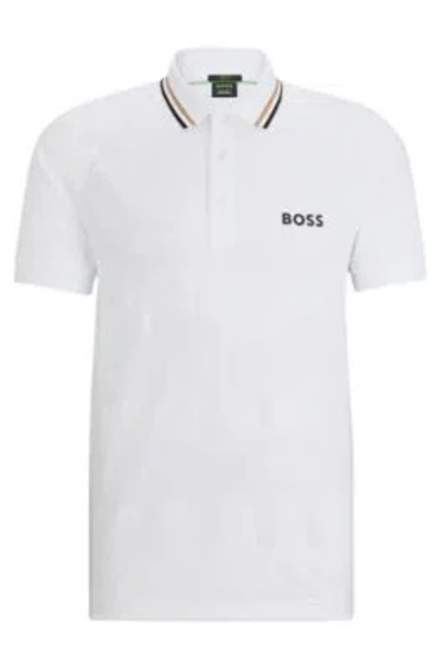 Hugo Boss Slim-fit Polo Shirt In Engineered Jacquard Jersey In White