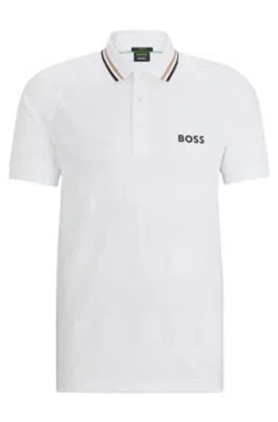 Hugo Boss Boss X Matteo Berrettini Slim-fit Polo Shirt In Engineered Jacquard Jersey In White
