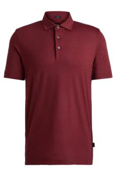 Hugo Boss Slim-fit Polo Shirt In Italian Wool In Dark Red