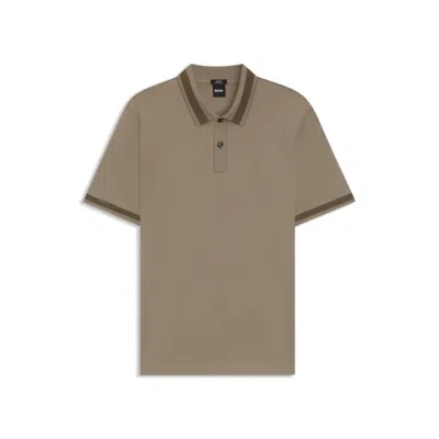 Hugo Boss Slim-fit Polo Shirt In Mercerized Stretch-cotton Piqué In Brown