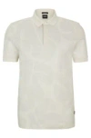 Hugo Boss Slim-fit Polo Shirt In Monstera-leaf Cotton In White