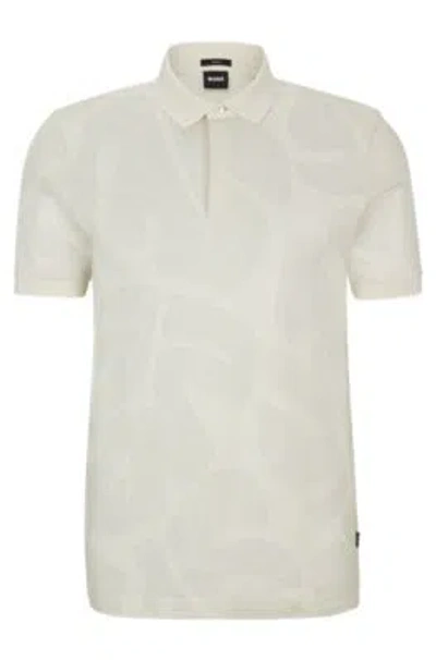 Hugo Boss Slim-fit Polo Shirt In Monstera-leaf Cotton In White