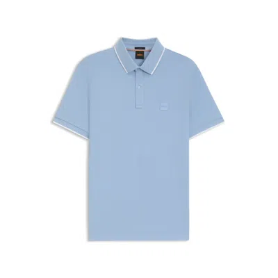 Hugo Boss Slim-fit Polo Shirt In Stretch-cotton Piqué In Blue