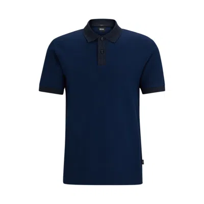 Hugo Boss Slim-fit Polo Shirt In Two-tone Mercerized Cotton In Dark Blue