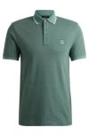 Hugo Boss Slim-fit Polo Shirt In Washed Stretch-cotton Piqu In Light Green