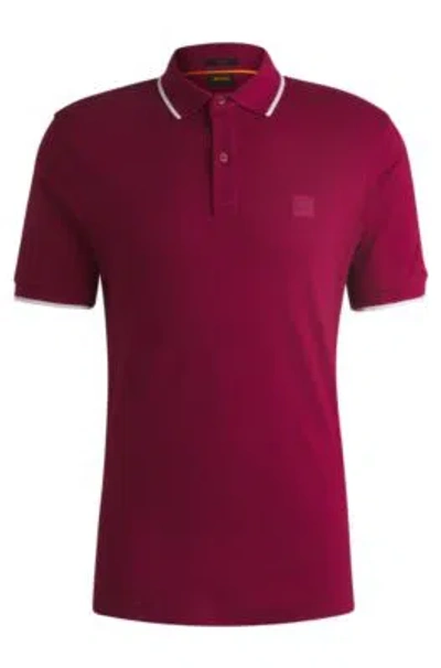 Hugo Boss Slim-fit Polo Shirt In Washed Stretch-cotton Piqu In Light Red