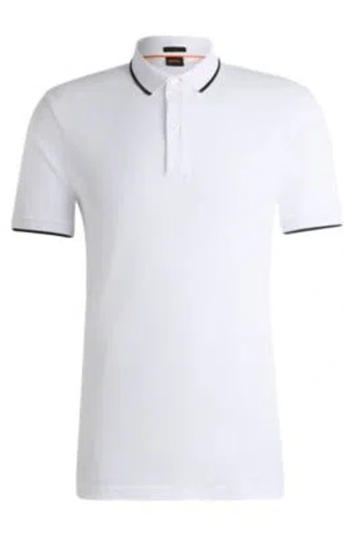 Hugo Boss Slim-fit Polo Shirt In Washed Stretch-cotton Piqu In White