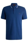 Hugo Boss Slim-fit Polo Shirt In Washed Stretch-cotton Piqué In Blue