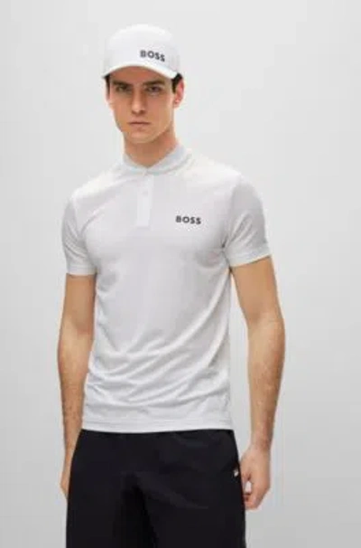 Hugo Boss Slim-fit Polo Shirt With Bomber-style Collar In White