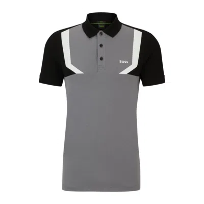 Hugo Boss Slim-fit Polo Shirt With Color-blocking In Grey