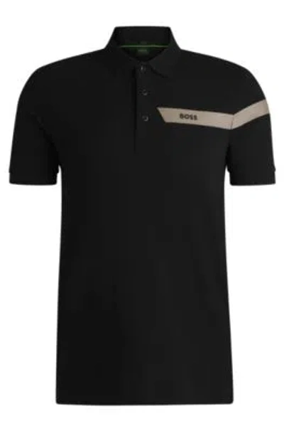 Hugo Boss Slim-fit Polo Shirt With Logo Stripe In Black