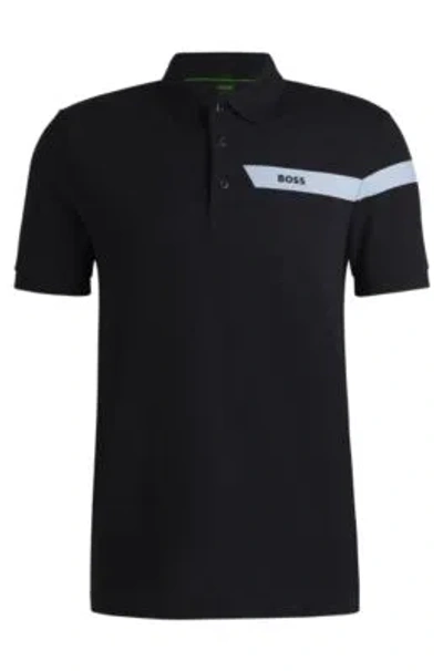 Hugo Boss Slim-fit Polo Shirt With Logo Stripe In Dark Blue