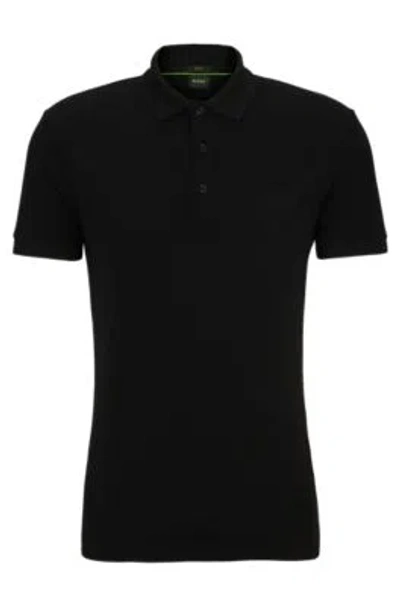 Hugo Boss Slim-fit Polo Shirt With Mesh Logo In Black
