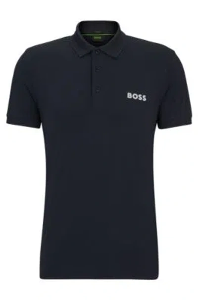 Hugo Boss Slim-fit Polo Shirt With Mesh Logo In Dark Blue