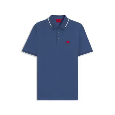 Hugo Boss Slim-fit Polo Shirt With Red Logo Label In Blue