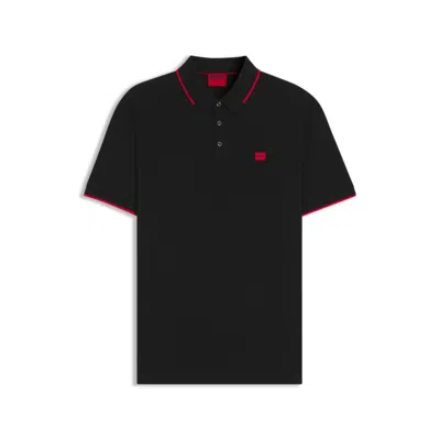 Hugo Boss Slim-fit Polo Shirt With Red Logo Label In Black