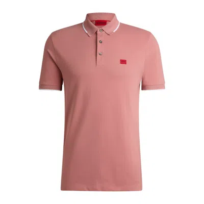 Hugo Boss Slim-fit Polo Shirt With Red Logo Label In Pink