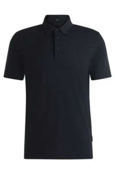Hugo Boss Slim-fit Polo Shirt With Striped Collar In Dark Blue