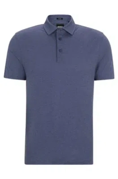 Hugo Boss Slim-fit Polo Shirt With Striped Collar In Dark Blue
