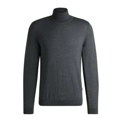 Hugo Boss Slim-fit Rollneck Sweater In Merino Wool In Grey