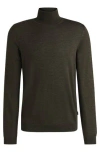Hugo Boss Slim-fit Rollneck Sweater In Virgin Wool In Green