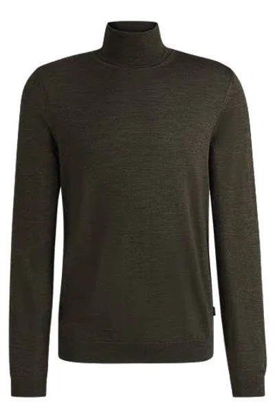 Hugo Boss Slim-fit Rollneck Sweater In Virgin Wool In Green
