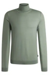 Hugo Boss Slim-fit Rollneck Sweater In Virgin Wool In Light Green