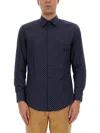 Hugo Boss Slim-fit Shirt In Geometric-print Performance-stretch Fabric In Blue