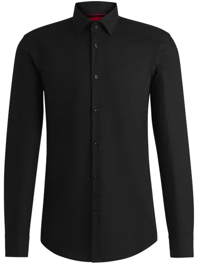 Hugo Boss Slim-fit Shirt In Performance-stretch Cotton-blend Jersey In Black
