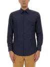 Hugo Boss Slim-fit Shirt In Geometric-print Performance-stretch Fabric In Blue