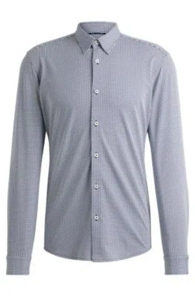 Hugo Boss Slim-fit Shirt In A Printed Performance-stretch Blend In Dark Blue
