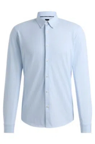 Hugo Boss Slim-fit Shirt In A Printed Performance-stretch Blend In Light Blue